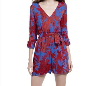 Alice + Olivia Red and Blue Floral Romper
